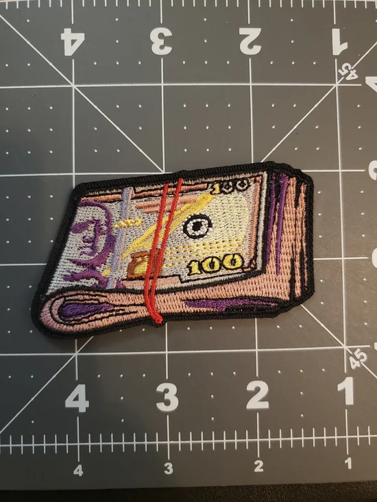 Embroidered Money Stack Patch - Pink, Purple, Yellow - Picture 1 of 1